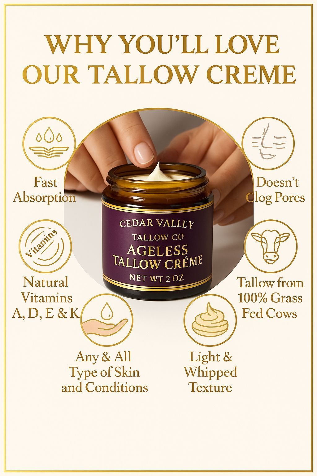 Ageless Tallow Cream with Eucalyptus - Natural Anti-Aging Moisturizer
